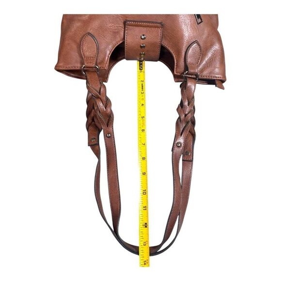 Sam & Hadley Brown Vegan Leather Tote Bag Purse Braided Straps & Outer Pocket - Picture 5 of 8